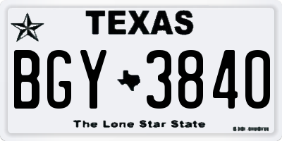 TX license plate BGY3840