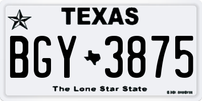 TX license plate BGY3875