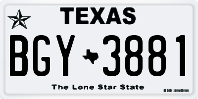 TX license plate BGY3881