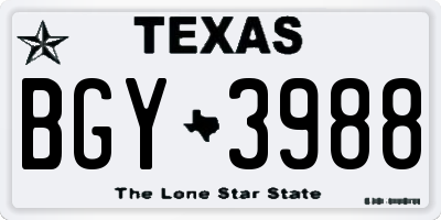 TX license plate BGY3988