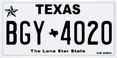 TX license plate BGY4020
