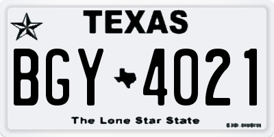 TX license plate BGY4021