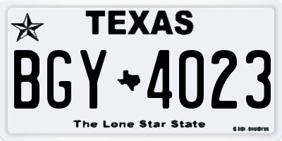 TX license plate BGY4023