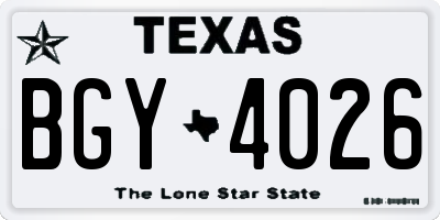 TX license plate BGY4026