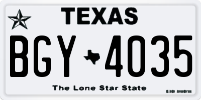 TX license plate BGY4035