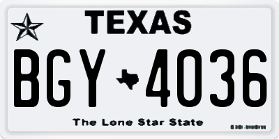 TX license plate BGY4036