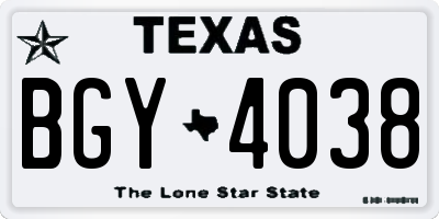 TX license plate BGY4038