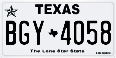 TX license plate BGY4058