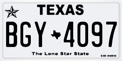 TX license plate BGY4097