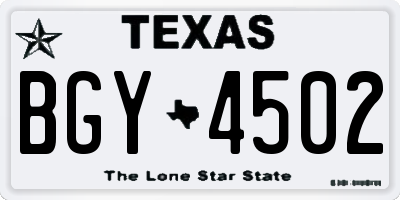 TX license plate BGY4502