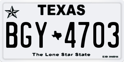 TX license plate BGY4703