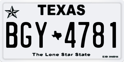 TX license plate BGY4781