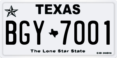 TX license plate BGY7001