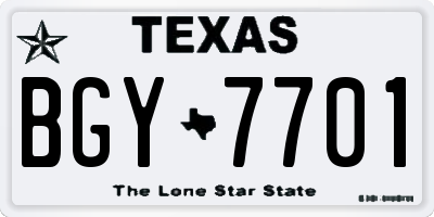 TX license plate BGY7701