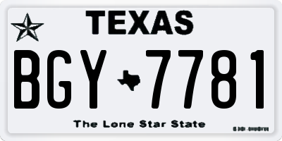 TX license plate BGY7781