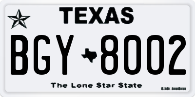 TX license plate BGY8002