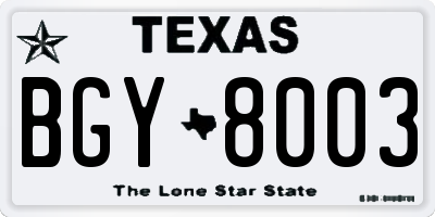 TX license plate BGY8003