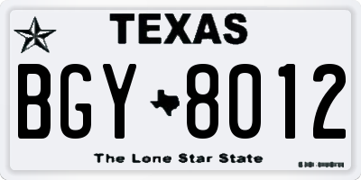 TX license plate BGY8012