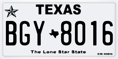 TX license plate BGY8016