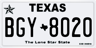 TX license plate BGY8020