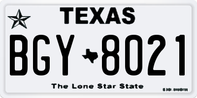 TX license plate BGY8021