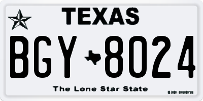 TX license plate BGY8024