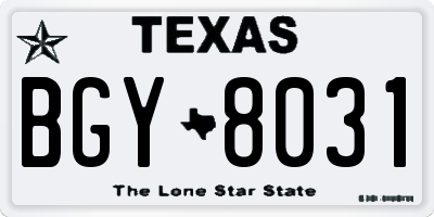 TX license plate BGY8031