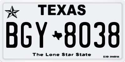 TX license plate BGY8038