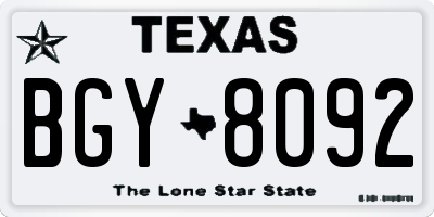 TX license plate BGY8092