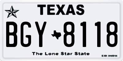 TX license plate BGY8118