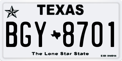 TX license plate BGY8701