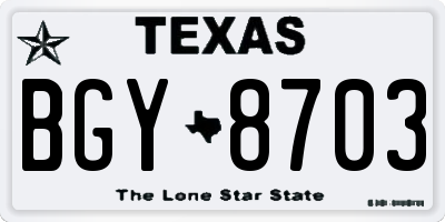 TX license plate BGY8703