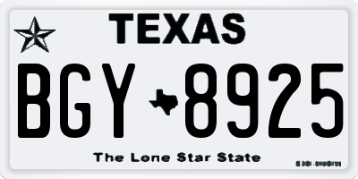TX license plate BGY8925