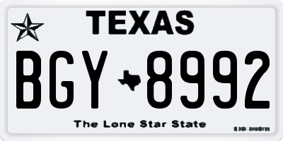TX license plate BGY8992