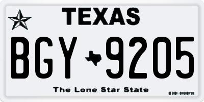 TX license plate BGY9205