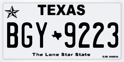 TX license plate BGY9223