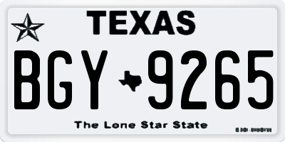 TX license plate BGY9265