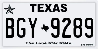 TX license plate BGY9289