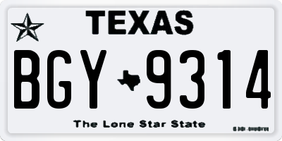 TX license plate BGY9314