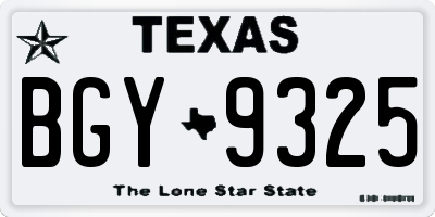 TX license plate BGY9325