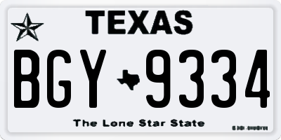 TX license plate BGY9334