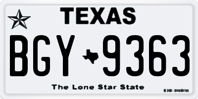 TX license plate BGY9363