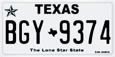 TX license plate BGY9374