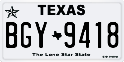 TX license plate BGY9418