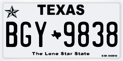 TX license plate BGY9838