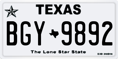 TX license plate BGY9892