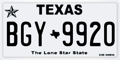 TX license plate BGY9920