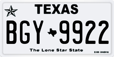 TX license plate BGY9922