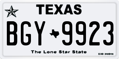 TX license plate BGY9923