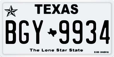 TX license plate BGY9934